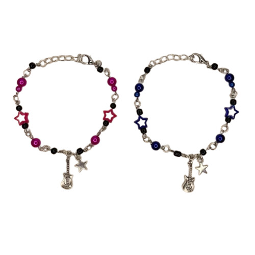 2Pcs Guitar Star Charm Bracelet Simple Beaded Bracelet Statement