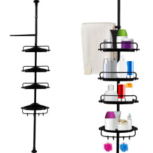 (BLACK) 4 Tier Telescopic Bathroom Wall Corner Shelf Rack Shower Caddy Storage Organizer Hanging Hangable