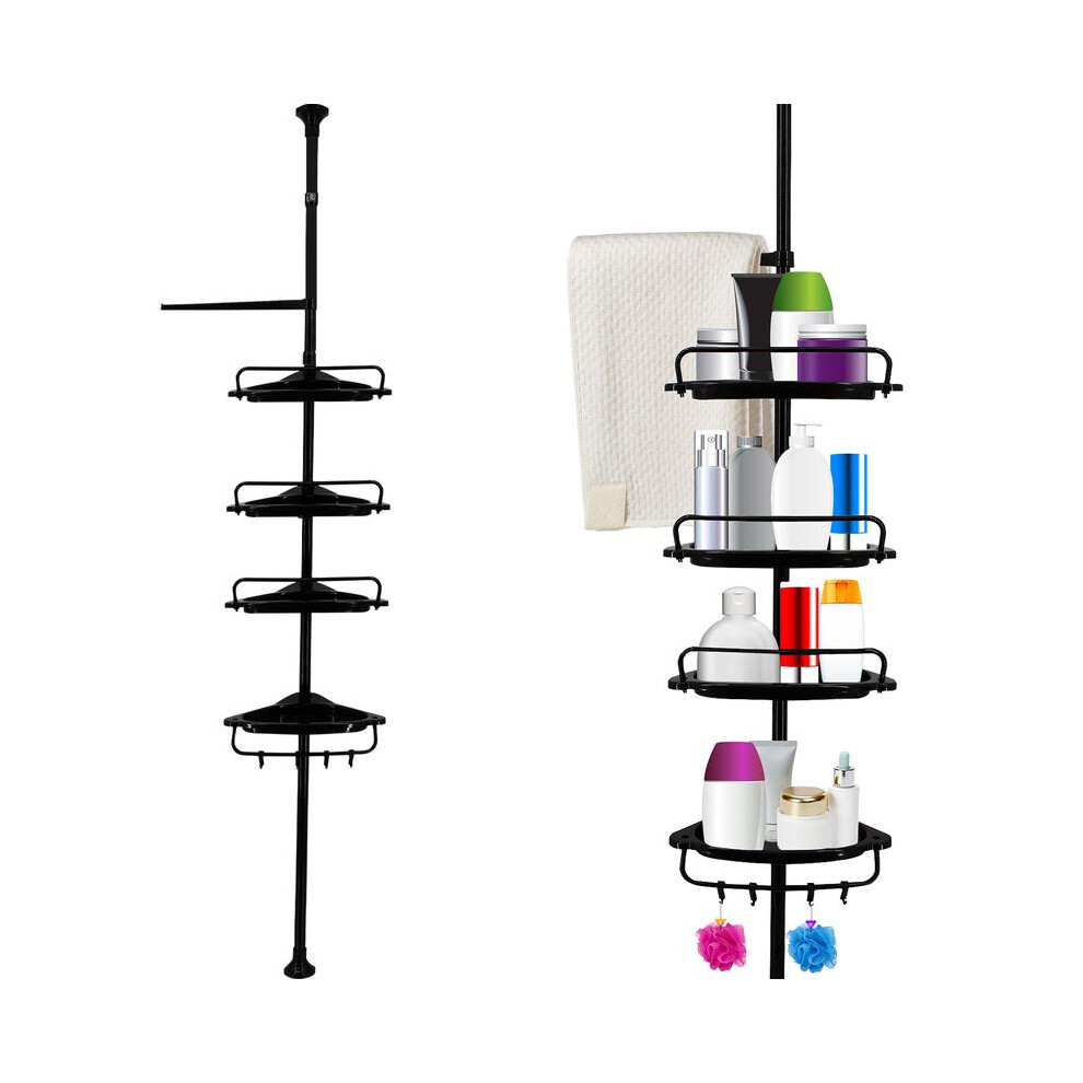(BLACK) 4 Tier Telescopic Bathroom Wall Corner Shelf Rack Shower Caddy Storage Organizer Hanging Hangable