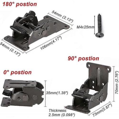 0-90-180 Degree Self-locking Folding Hinge Folding Table Extension Board Folding Bracket Iron Folding Workbench Fittings with Dark Bronze 4-pack 1