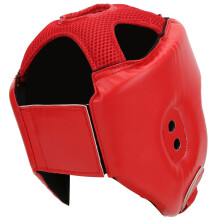 PU-Leder Boxhelm Rot, Mittelgröße, verstellbarer Kopfschutz für Kickboxen