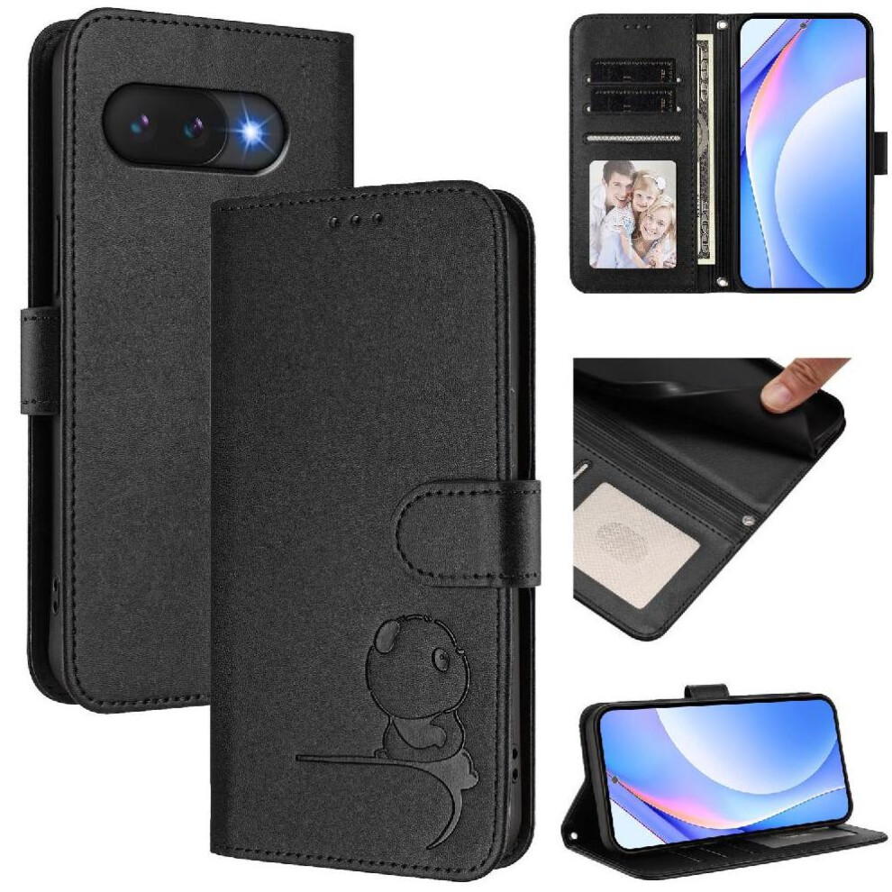 (Black) Phone Case For Google Pixel 9A Flip Folio Rfid Blocking Pu Leather Card Slots Holder Kickstand Magnetic Black 764563184972