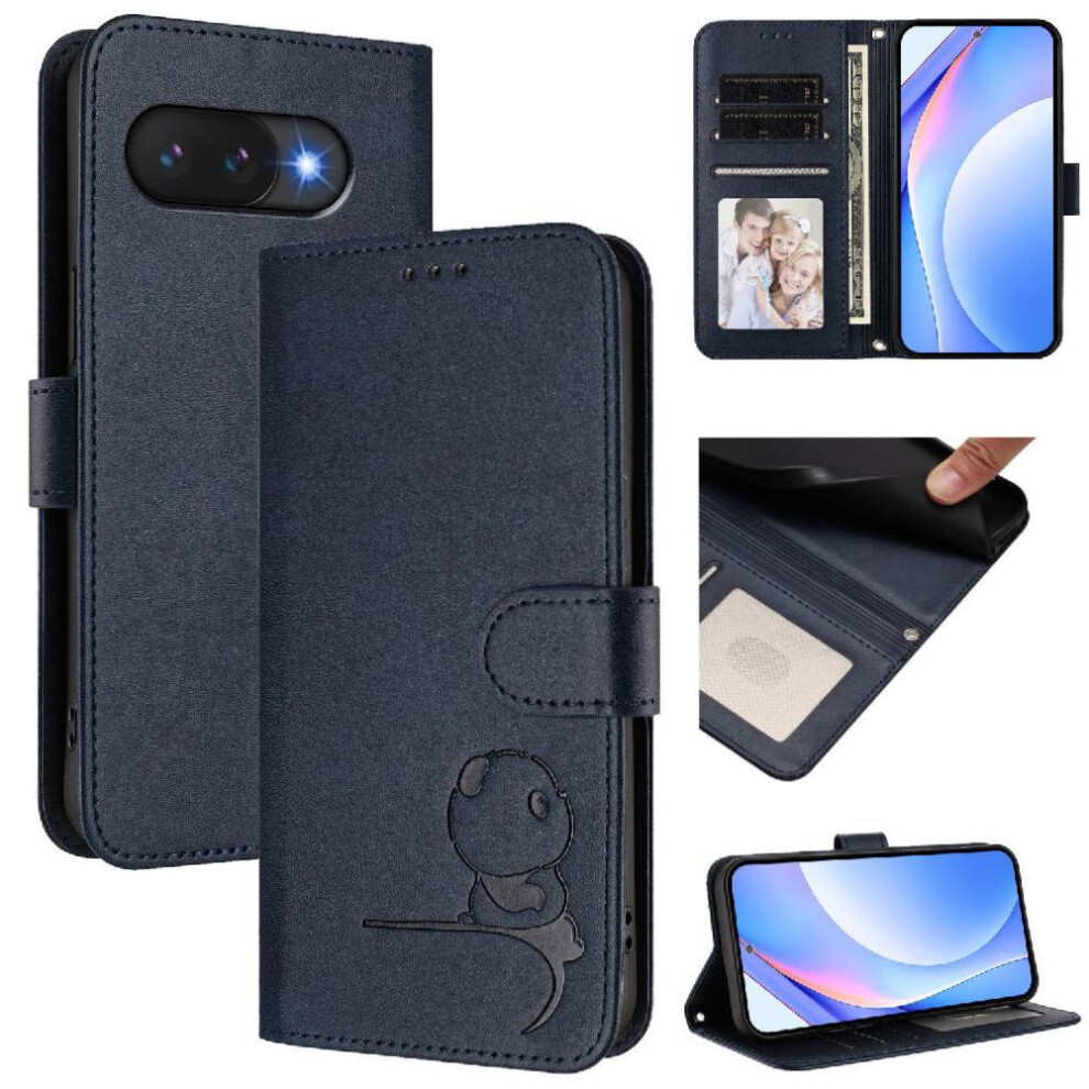 (Blue) Phone Case For Google Pixel 9A Flip Folio Rfid Blocking Pu Leather Card Slots Holder Kickstand Magnetic Blue 764563184996