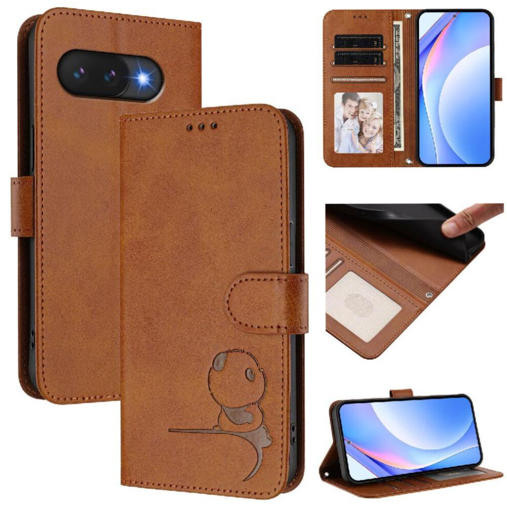 (Brown) Phone Case For Google Pixel 9A Flip Folio Rfid Blocking Pu Leather Card Slots Holder Kickstand Magnetic Brown 764563185016
