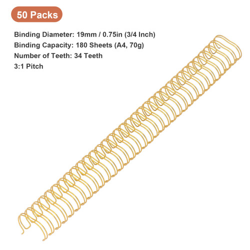 Double Loop Wire Binding Spines 180 Sheets 3/4in Diameter Gold 2