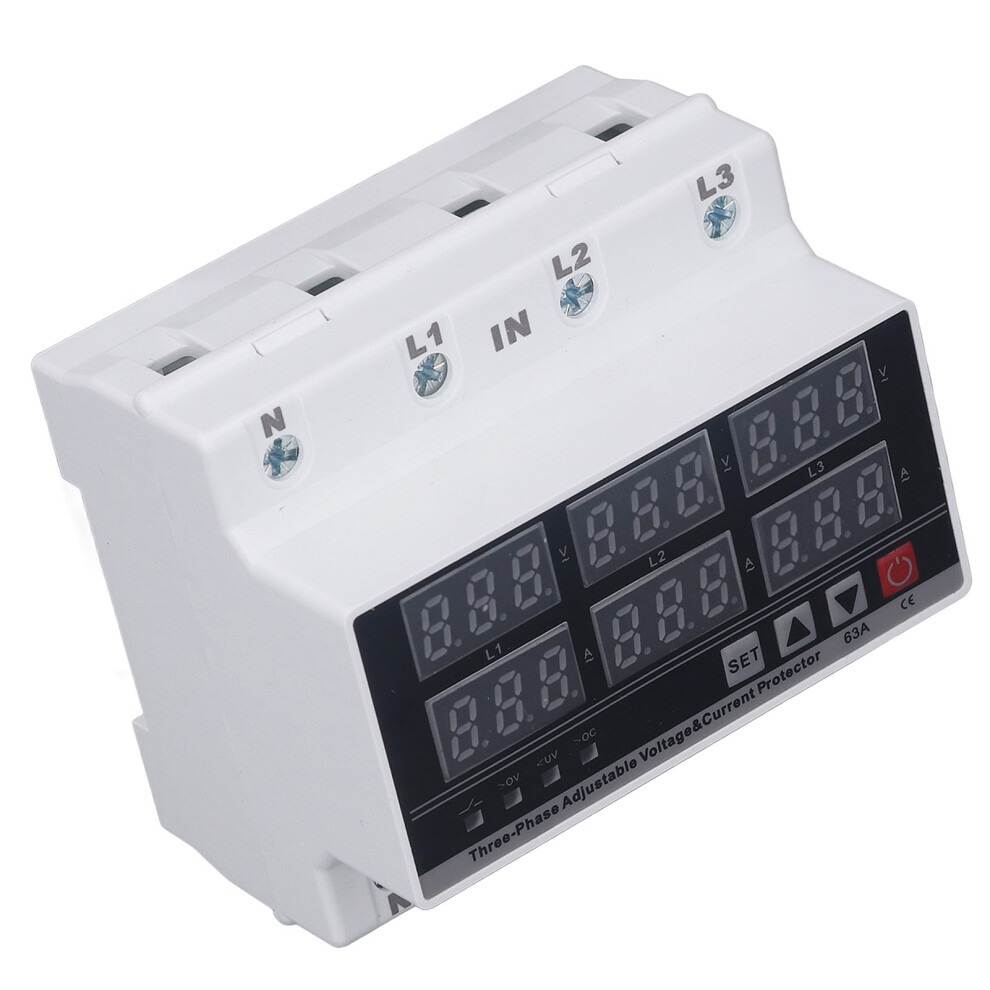 63A 3 Phase Over/Under Voltage Protector, Adjustable, Self-Reset 8461349346211