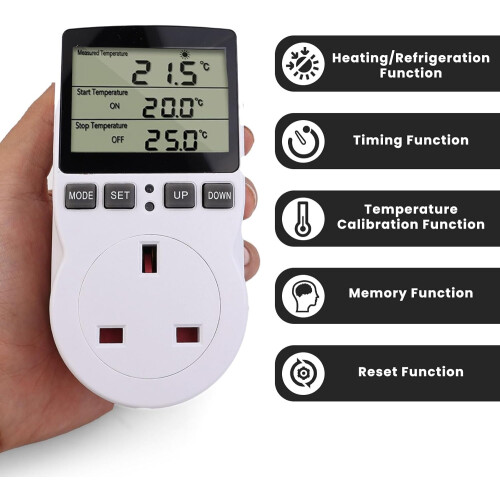 Digital Temperature Thermostat Controller UK Plug Outlet Socket with 1.7m Sensor 230V 16A Heating Cooling Timer for Greenhouse Freezer Fermentation 1