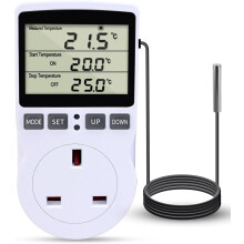 Digital Temperature Thermostat Controller UK Plug Outlet Socket with 1.7m Sensor 230V 16A Heating Cooling Timer for Greenhouse Freezer Fermentation