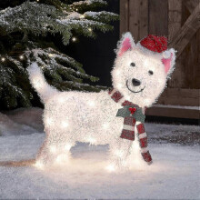 Outdoor Christmas Light Up Westie Dog Figurine Garden Decoration