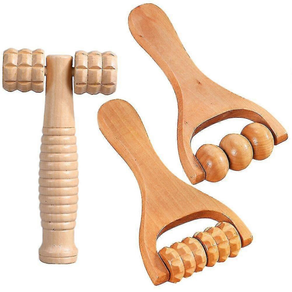 3pcs Massage Roller Body Roller Multi-functional Foot Massager Wooden Roller Massager Tool