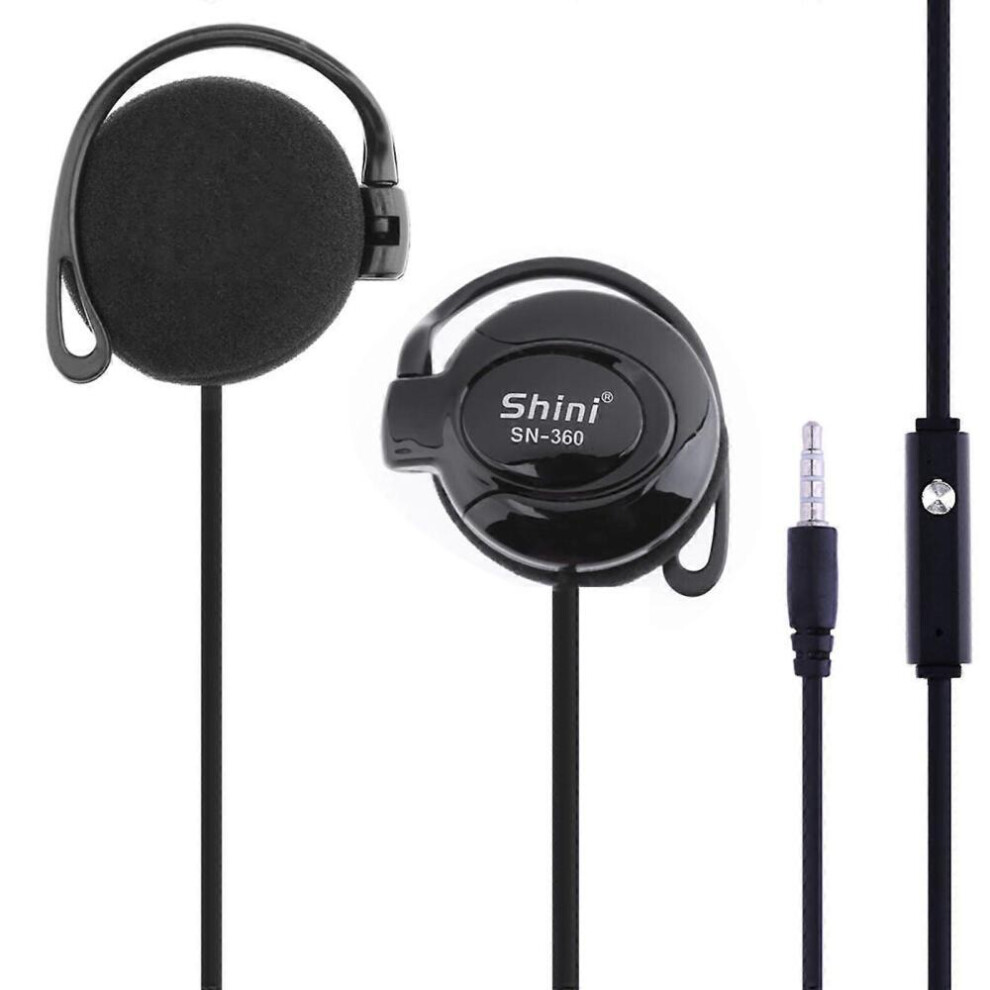 (Black)Shini Sn-360 Ear Hook Headsets 3.5Mm Wired Stereo Earphone Game Sports Headphone With For Phone Headset Black 9092950363725