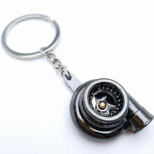 (Noir) Porte-clés en métal pour voiture, clé Turbo à roulement lisse, modèle rotatif, anneau de turbine Turbo, clé en forme de Turbo de haut