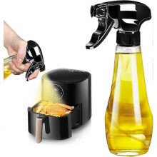Nieuwe olieverstuiver Zwarte olieverstuiverfles, 200 ml Verbeterde olieverstuiver voor bakolie, Glazen olieverstuiver voor heteluchtfriteuse
