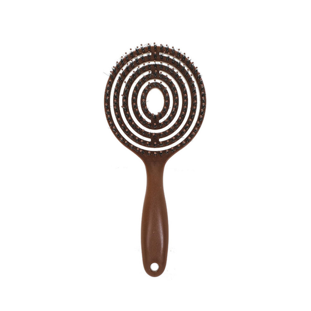 (Coffee)Halovida Detangling Hair Brush, Double Layer Design with Boar Bristles, Scalp Massage Brush, Chrome
