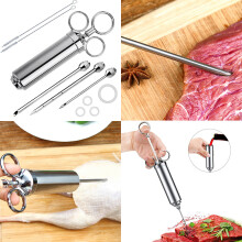 Edelstahl Fleischinjektorset mit 3 Nadeln, 15 cm & 8 cm, BBQ-Saucen