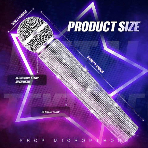 Accessoire de microphone en plastique, microphone scintillant pour scène disco, diffusion en direct (argent) 1