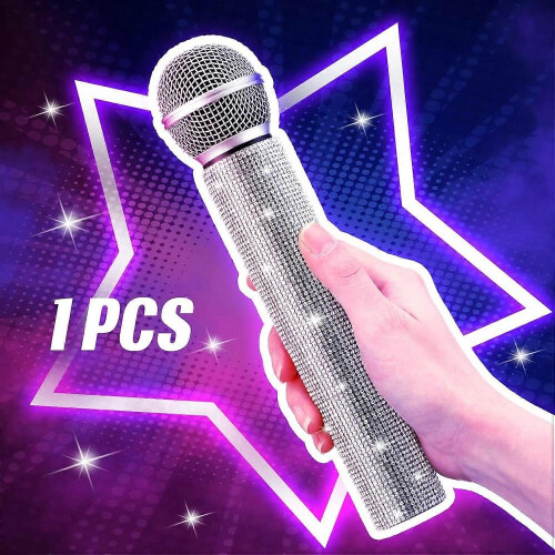 Accessoire de microphone en plastique, microphone scintillant pour scène disco, diffusion en direct (argent) 2