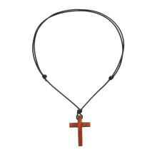 Halskette mit Kreuzanhänger aus Holz, Unisex, Geschenk, Walnussbraun