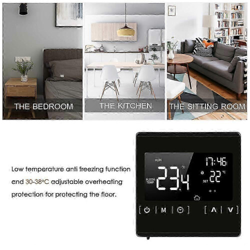 Thermostat intelligent à écran tactile LCD pour système de chauffage au sol électrique programmable, régulateur de température AC 85-250 V 2