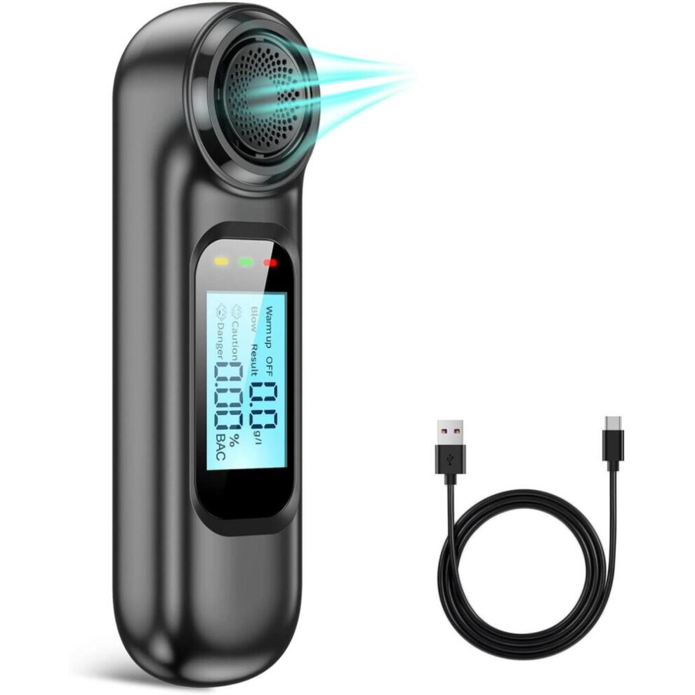 Black Breathalyzer Usb Rechargeable Portable Breath Alcohol Tester Noncontact High Accuracy Alcohol Tester With Digital Lcd Screen