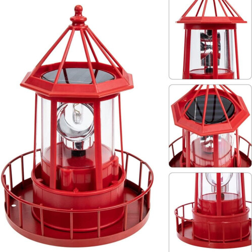 LED Solar Powered Lighthouse, 360 Degree Rotating Lamp Statue Solar LED ...
