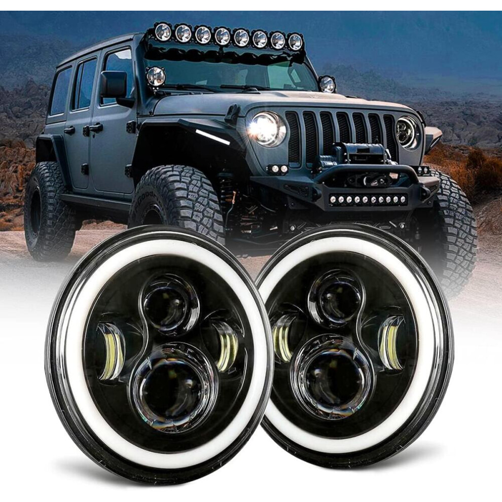 2Pc Projector Halo Led Headlight H6024 Dot Approved Hi/Lo Beam Drl Amber Turn Signal Compatible With Jeep Wrangler Jk Tj Cj 9092950372581