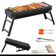 (Default) Large BBQ Grill Portable Folding Charcoal Barbecue Garden Picnic Steel Stove Stainless Barbecue Grill