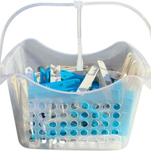 (Clear Basket & Clear Pegs) HOMESHOPA 50 CLOTHES PEGS WITH HANGING BASKET WITH BASKET LAUNDRY SOCKS BAG TUB STORAGE TIDY PLASTIC WITH HANGING HOOK Organiser Pack Set Ha