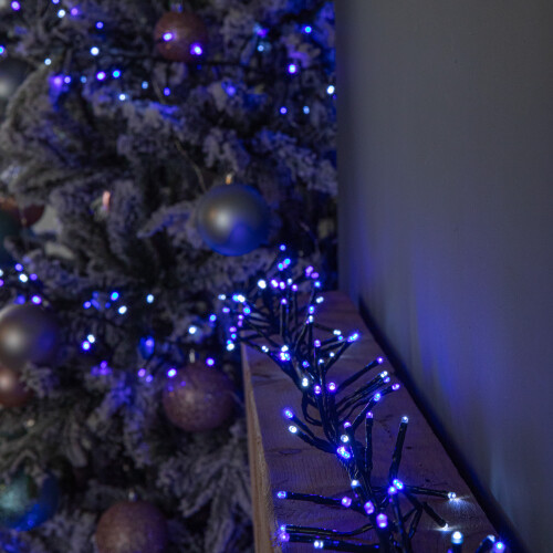 Premier 37.5m 3000 LED Christmas Cluster Multi-Action String Lights with Timer in Blue, Purple & White