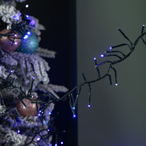 Premier 37.5m 3000 LED Christmas Cluster Multi-Action String Lights with Timer in Blue, Purple & White 1