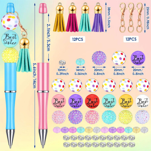 Beadable Ballpoint Pen Set Including Beads, Swivel Snap Hooks 2