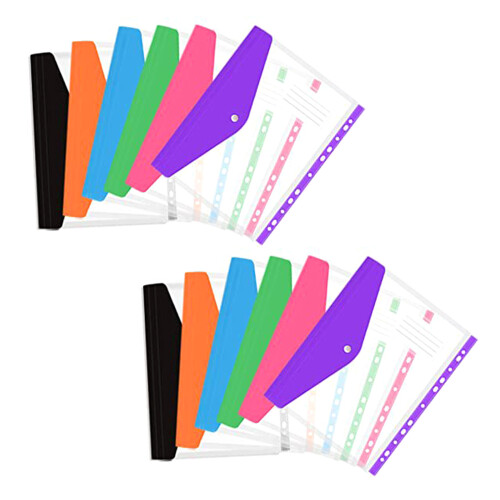 12PCS Punched Pockets Clear Plastic File Wallets Snap Closure