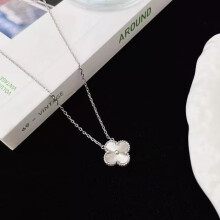 (Laser silver version, 18K) Pendant, double-sided titanium steel single-flower four-leaf clover necklace, simple collarbone chain neck chain