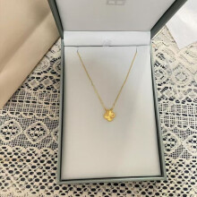 (Laser version in gold, 18K) Pendant, double-sided titanium steel single-flower four-leaf clover necklace, simple collarbone chain neck chain