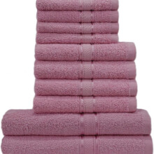 (Pink 10pcs set) 10-Piece Bargain Soft Towel Bale Set - 500GSM Face, Hand, and Bath Towels for Your Bathroom