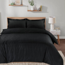 (Black, Super King) Luxurious Hotel Quality Affordable Bedding with SATIN Stripes, Includes Duvet Cover and Pillowcases sets comfy bed duvetcoverset bedroom