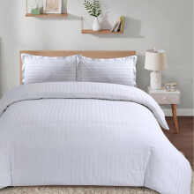 (White, Double) Luxurious Hotel Quality Affordable Bedding with SATIN Stripes, Includes Duvet Cover and Pillowcases sets comfy bed duvetcoverset bedroom