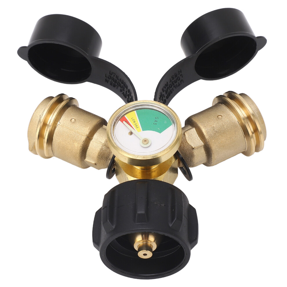 Brass 2-Way Propane Gas Splitter With Gauge For Grill & Heater 5011349358900