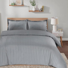 (Silver, Single) Luxurious Hotel Quality Affordable Bedding with SATIN Stripes, Includes Duvet Cover and Pillowcases sets comfy bed duvetcoverset bedroom