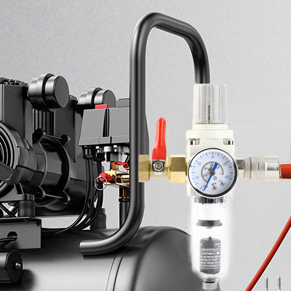 1/2In Npt Air Line Filter With Auto Drain 150Psi Pressure Gauge & Valve Switch 8441349359060