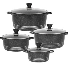 (Marble Black) Stockpot Set 4pc Robust Aluminium Advanced non‐stick ceramic coating Stay‐cool knob Tempered glass lid with steam vent Suitable for all st