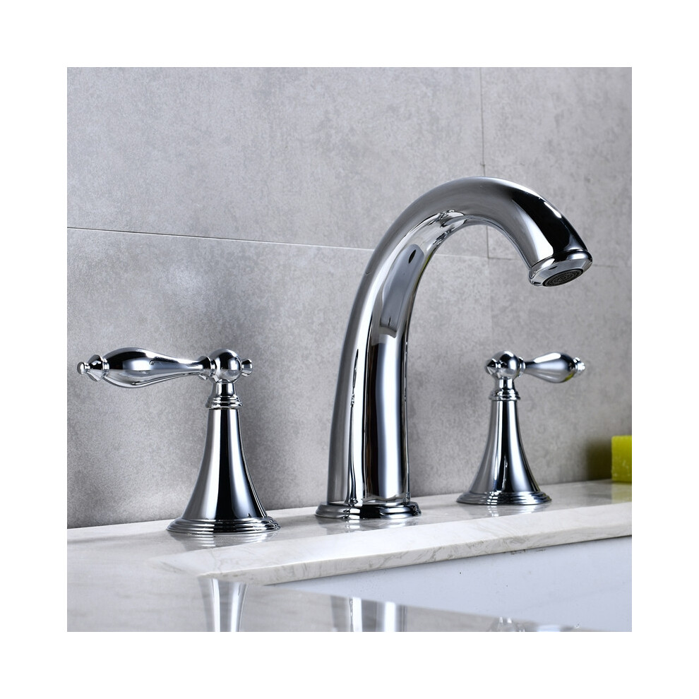 (Bright Silver Model) Tap Bathroom Tap For Bathroom Basin Taps 3 Hole Double Lever Brass Bathroom Mixer Tap Double Handle Hot And Cold Taps For Bathro 6935165363902