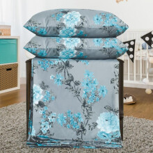 (Blossom Teal, SUPER KING) Luxury 4PCS Complete Printed Bedding Set, 1x Duvet Cover 1x Matching Deep Fitted Sheet and 2x Pillowcase Reversible Microfibre Quilt Cover