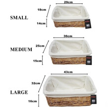 (Brown wicker with greyish lining, Small) H-line Wicker Willow Storage Basket with Cloth Lining - Ideal for Christmas/Easter/Newborn Gift Hamper - Organiser Cotton