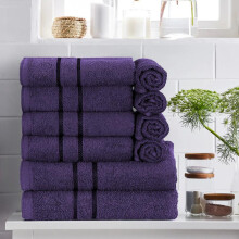 (AUBERGINE) 10-Piece CHARKHAH LONDON Cotton Towel Bale Set - Quick Dry, Perfect for Home, Gym, and Hotels Hand Bath Satin