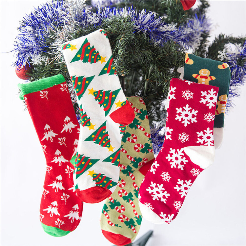 5 Pairs Christmas Socks Cotton Candy Cane Tree Snowflake Gingerbread-image-OPC-PKG5RPZ-NEW