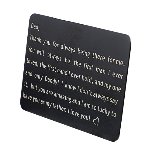 Stainless Steel Wallet Insert with Engraved Love Note for Father