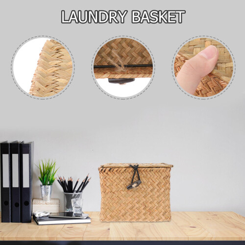 Straw Storage Box Child Decorative Bin With Lid Wicker Container 1