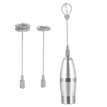 Stainless Steel Electric Milk Frother with 3 Whisk Heads