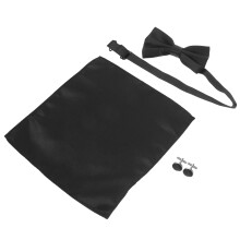 1Set Satin Bow Tie Handkerchief and Durable Tuxedo Cufflinks for Groom
